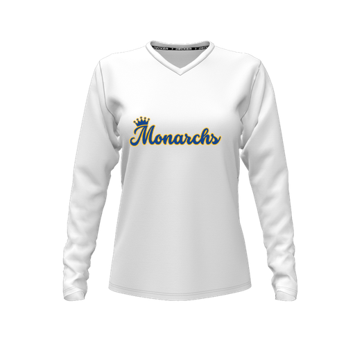 [CUS-DFW-TEES-CMF-VNK-LSL-WHT-FYXS-LOGO3] Decker Comfort T-Shirt (Female Youth XS, White, V Neck, Logo 3, Long Sleeve)