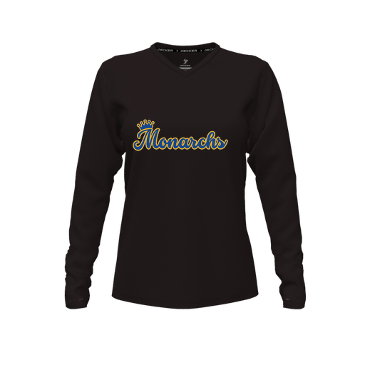 [CUS-DFW-TEES-CMF-VNK-LSL-BLK-FYXS-LOGO3] Decker Comfort T-Shirt (Female Youth XS, Black, V Neck, Logo 3, Long Sleeve)