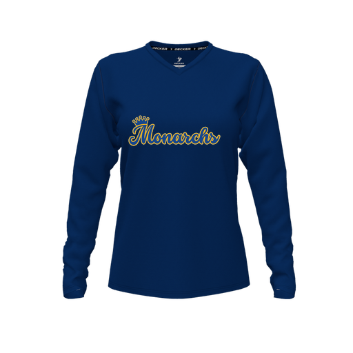 [FTLVPTNV-FYXS-LOGO3] Decker Performance T-Shirt (Female Youth XS, Navy, V Neck, Logo 3, Long Sleeve)